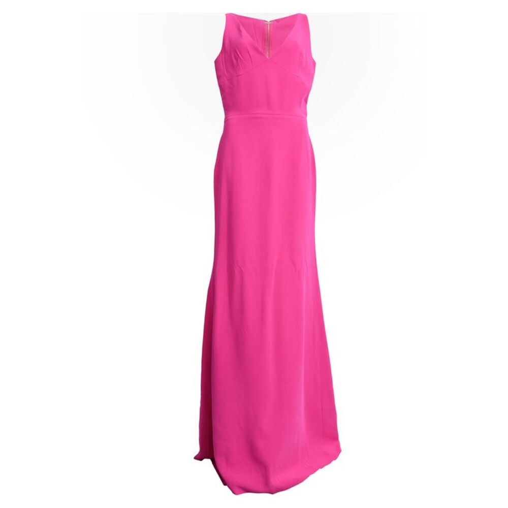 Victoria Beckham V-Neck Maxi Gown Dress in Pink Silk